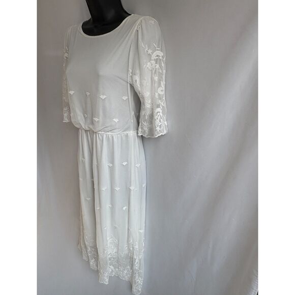 Orange Creek White Boho Lace Midi Dress Size S Embroidered Prairie Cottage - Picture 4 of 10